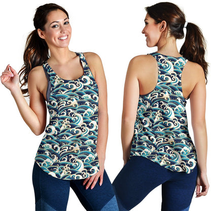 Surf Wave Pattern Women Racerback Tank Top
