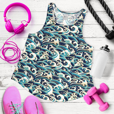 Surf Wave Pattern Women Racerback Tank Top