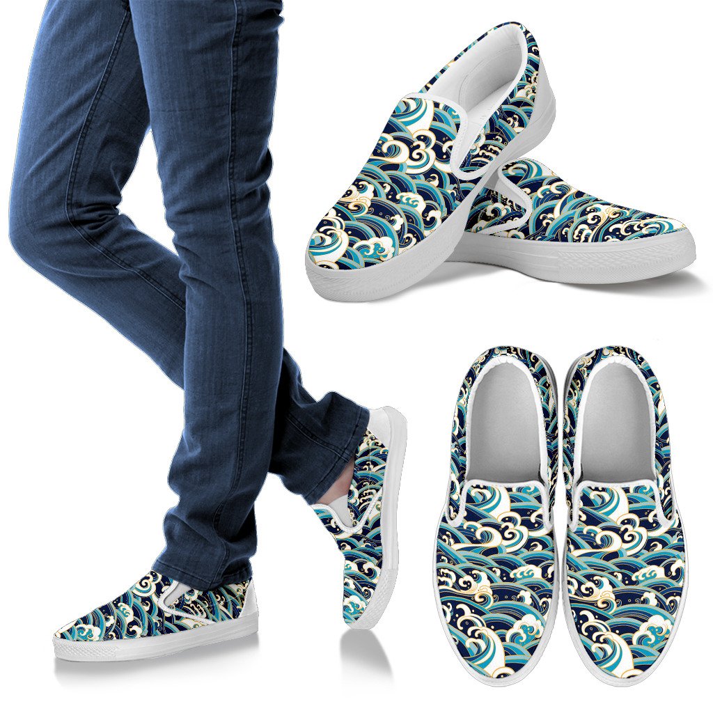 Surf Wave Pattern Women Slip On Shoes