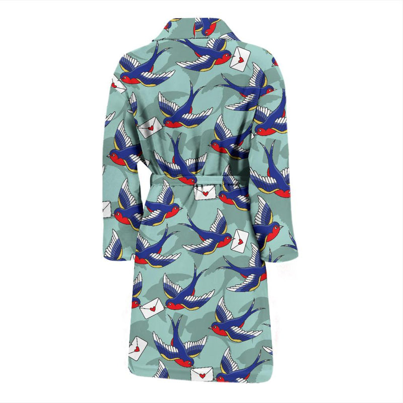 Swallow Bird Pattern Print Design 02 Men Bathrobe-JORJUNE.COM