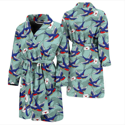 Swallow Bird Pattern Print Design 02 Men Bathrobe-JORJUNE.COM