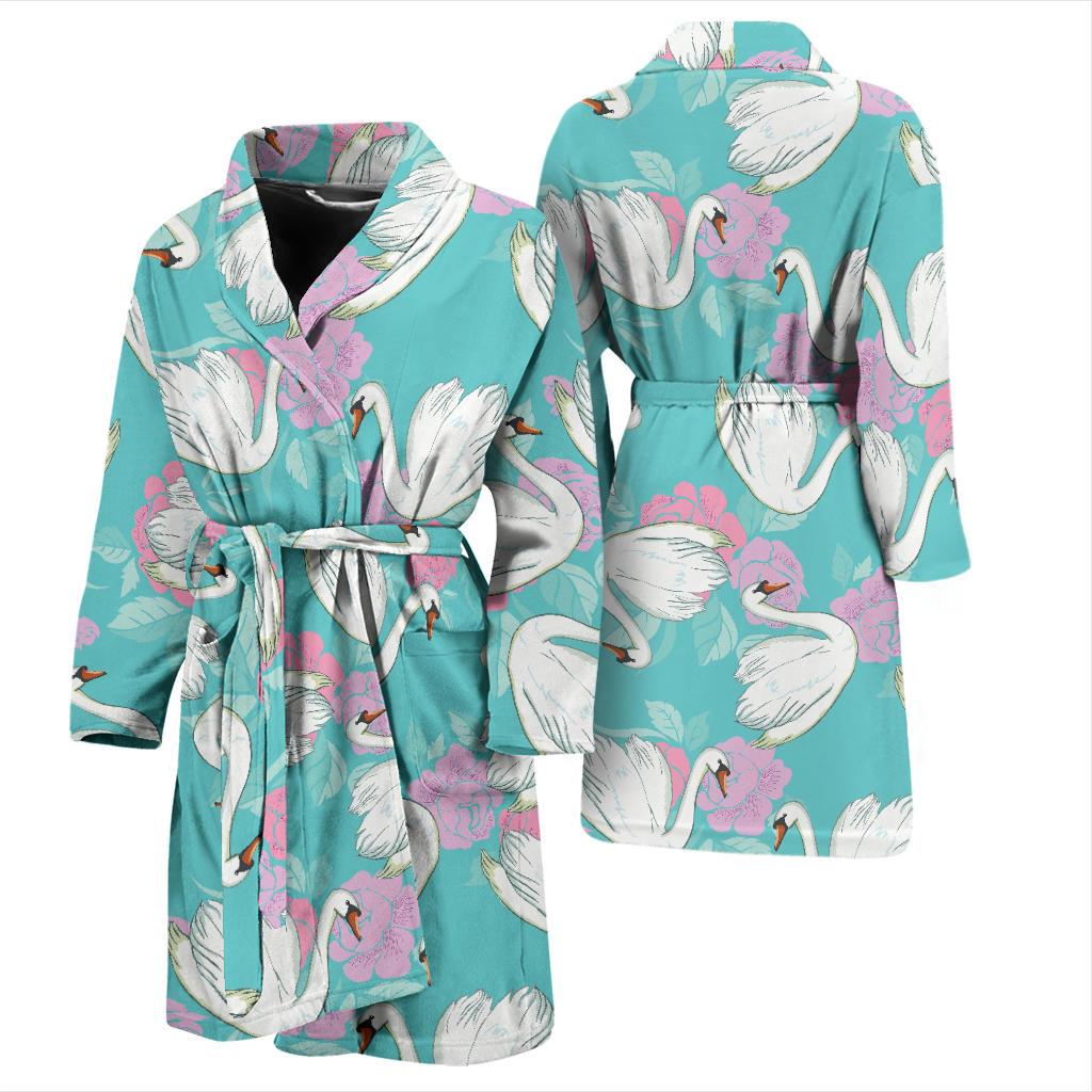 Swan Pattern Print Design 03 Men Bathrobe-JORJUNE.COM