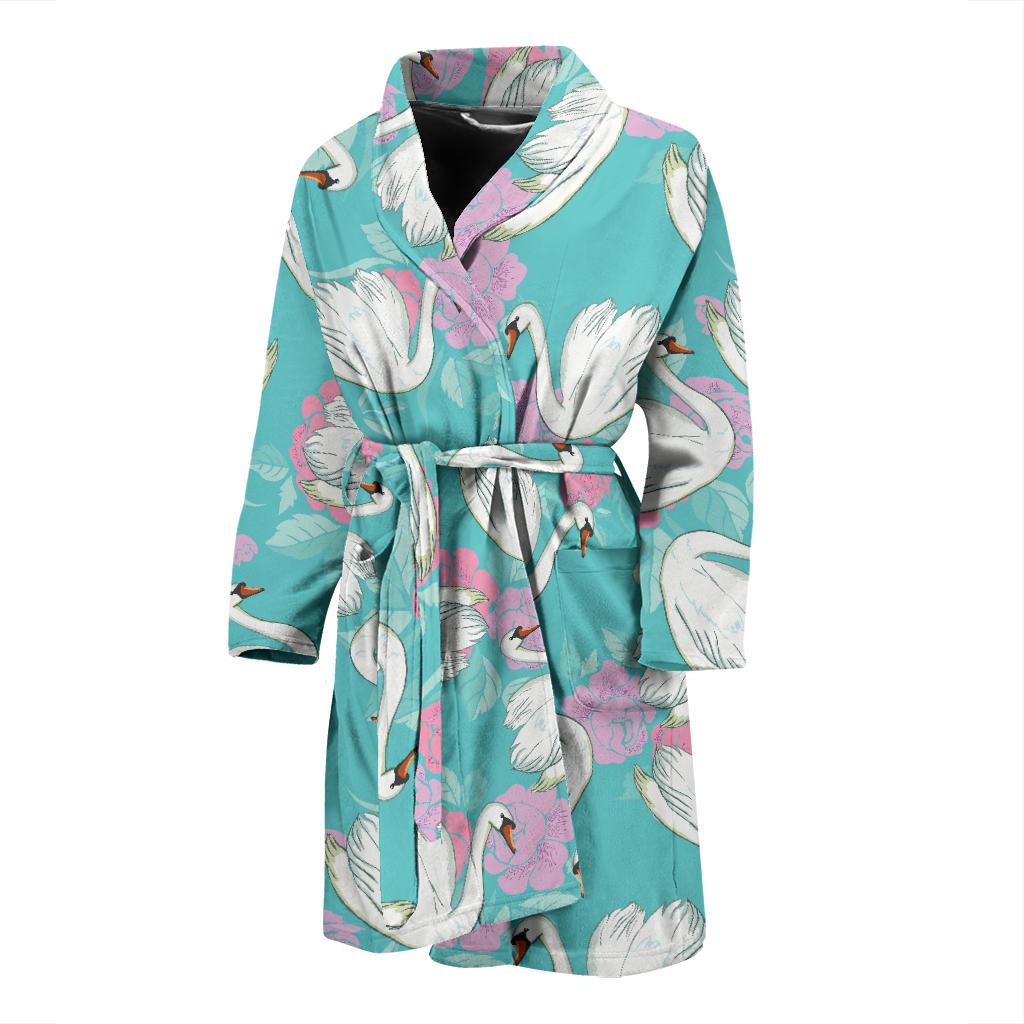 Swan Pattern Print Design 03 Men Bathrobe-JORJUNE.COM