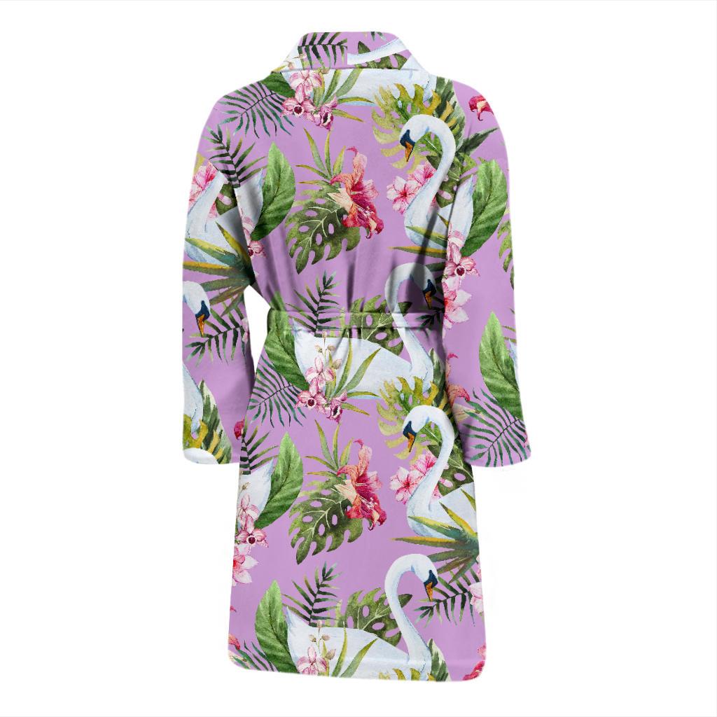 Swan with Flower Pattern Print Design 01 Men Bathrobe-JORJUNE.COM
