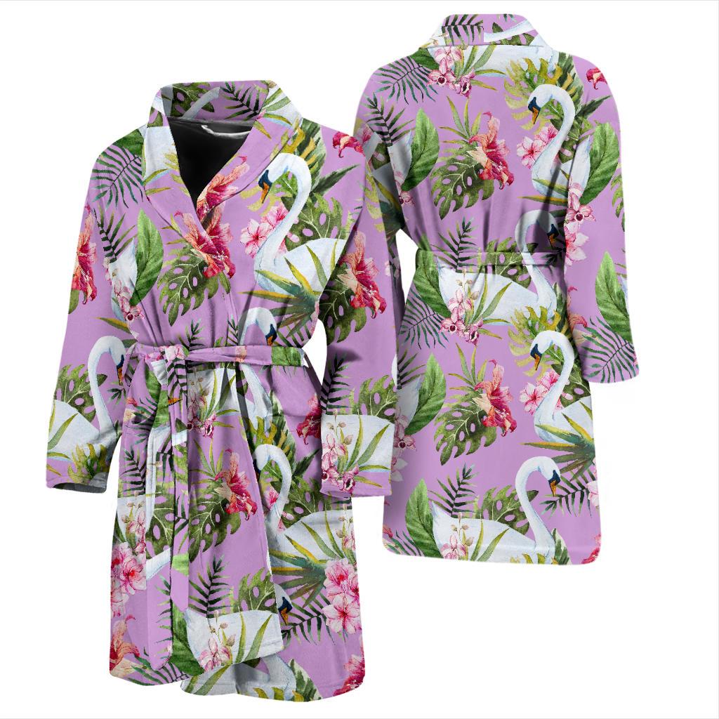 Swan with Flower Pattern Print Design 01 Men Bathrobe-JORJUNE.COM
