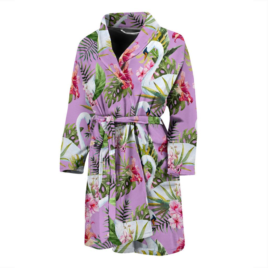 Swan with Flower Pattern Print Design 01 Men Bathrobe-JORJUNE.COM