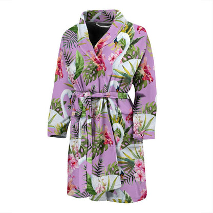 Swan with Flower Pattern Print Design 01 Men Bathrobe-JORJUNE.COM