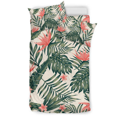 Plumeria Flower Tropical Palm Leaves Duvet Cover Bedding Set