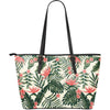 Plumeria Flower Tropical Palm Leaves Large Leather Tote Bag