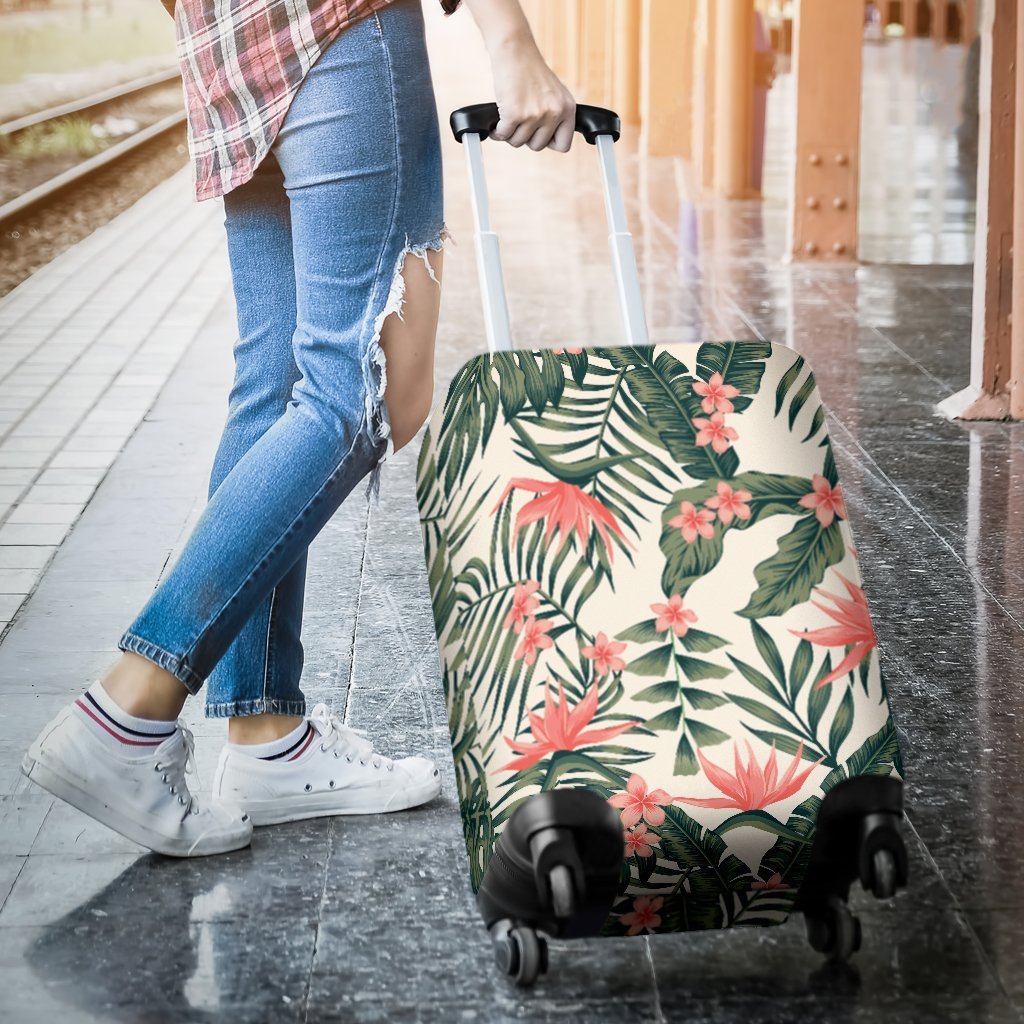 Plumeria Flower Tropical Palm Leaves Luggage Protective Cover
