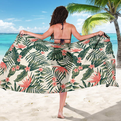Plumeria Flower Tropical Palm Leaves Beach Sarong Pareo Wrap