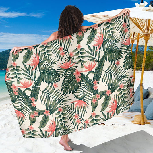 Plumeria Flower Tropical Palm Leaves Beach Sarong Pareo Wrap