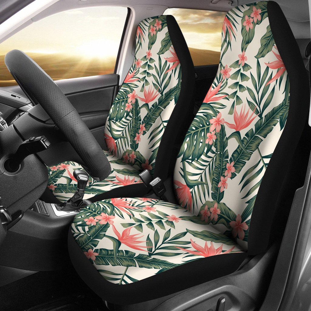 Plumeria Flower Tropical Palm Leaves Universal Fit Car Seat Covers