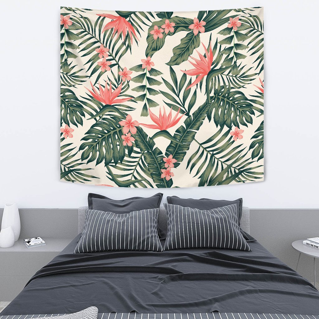 Plumeria Flower Tropical Palm Leaves Wall Tapestry