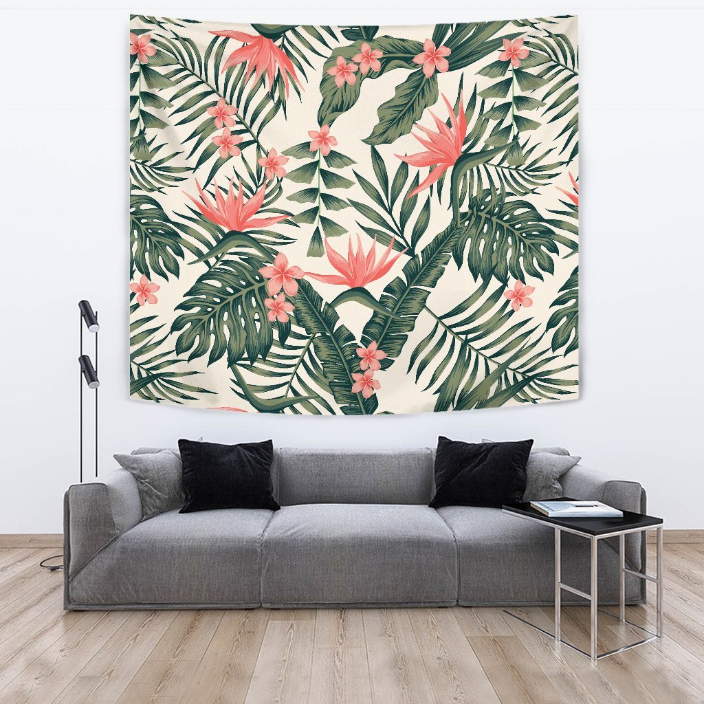 Plumeria Flower Tropical Palm Leaves Wall Tapestry