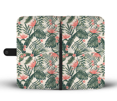 Plumeria Flower Tropical Palm Leaves Wallet Phone Case