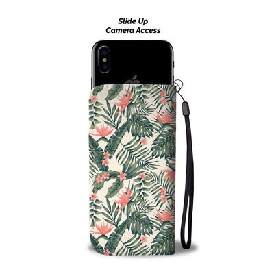 Plumeria Flower Tropical Palm Leaves Wallet Phone Case