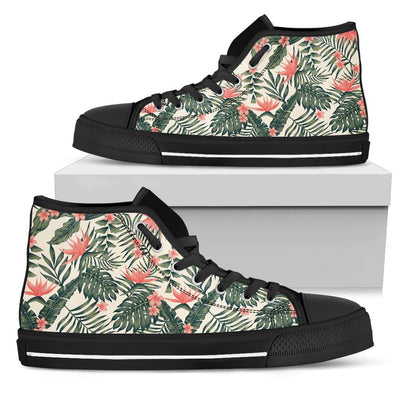 Plumeria Flower Tropical Palm Leaves Women High Top Canvas Shoes