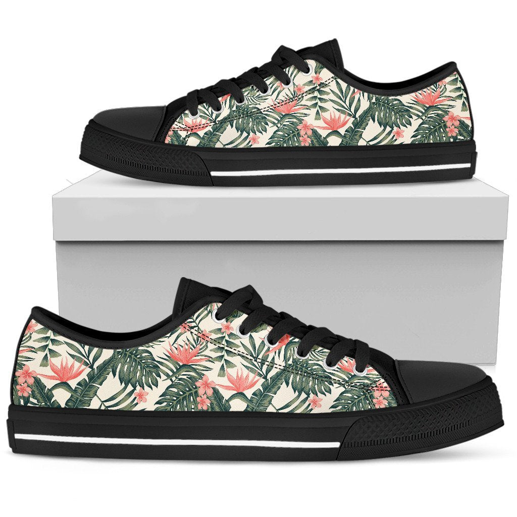 Plumeria Flower Tropical Palm Leaves Women Low Top Canvas Shoes