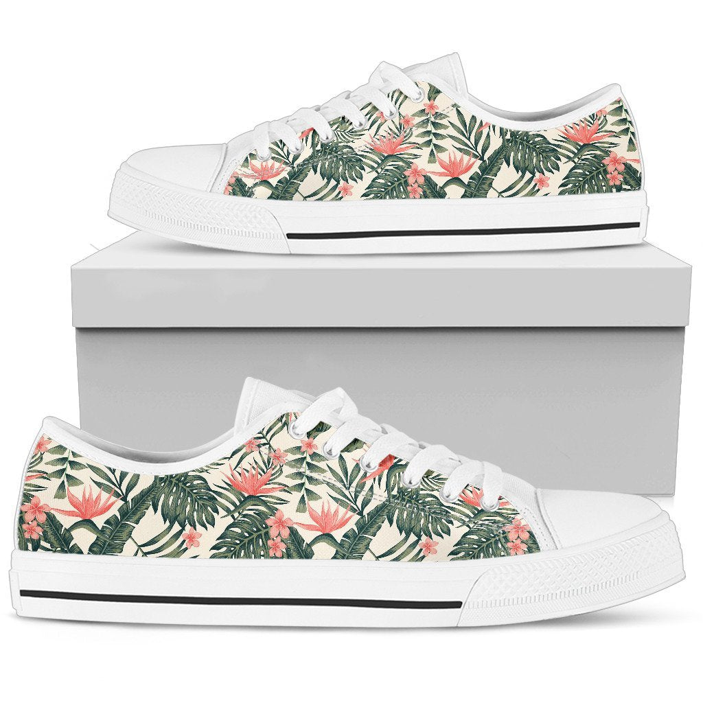 Plumeria Flower Tropical Palm Leaves Women Low Top Canvas Shoes