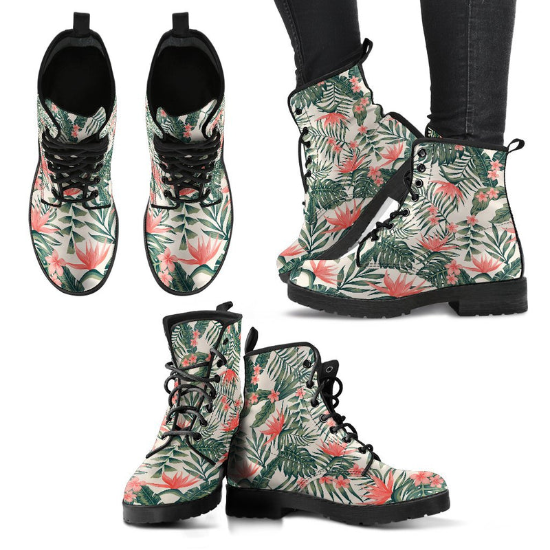 Plumeria Flower Tropical Palm Leaves Women & Men Leather Boots