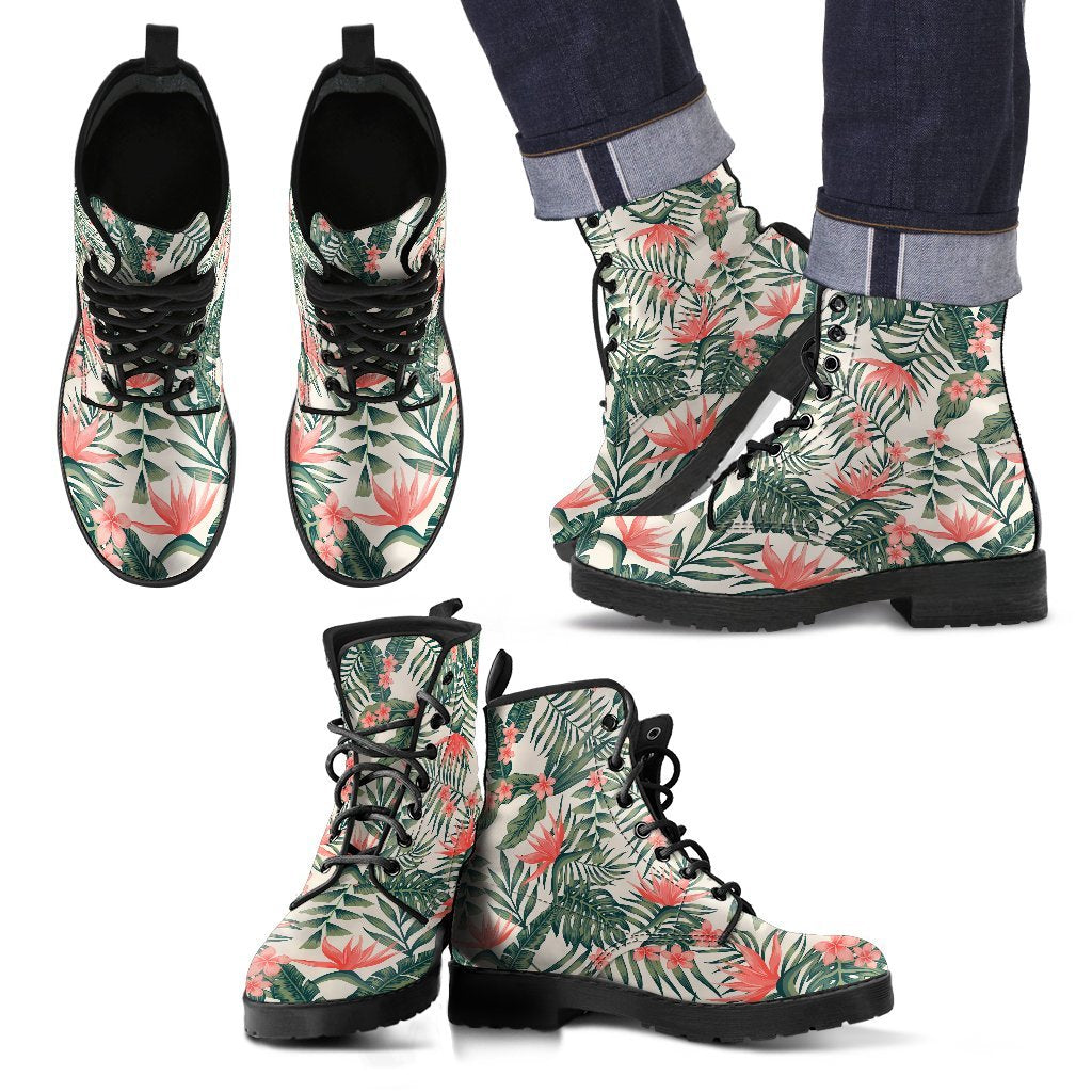 Plumeria Flower Tropical Palm Leaves Women & Men Leather Boots