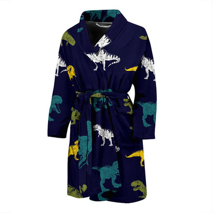 T Rex Pattern Print Design A07 Men Bathrobe-JORJUNE.COM