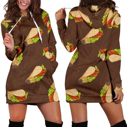 Taco Pattern Print Design TC08 Women Hoodie Dress