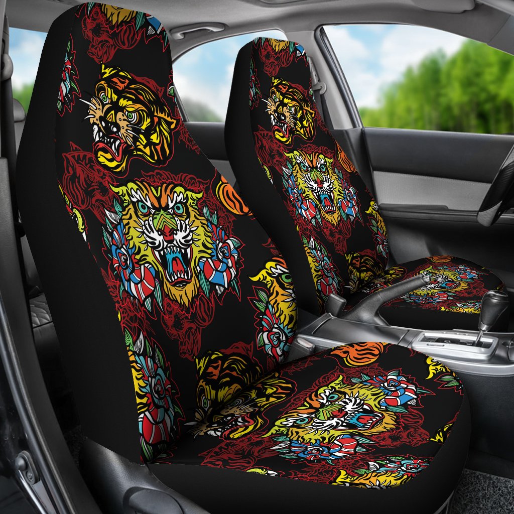 Tattoo Tiger Colorful Design Universal Fit Car Seat Covers