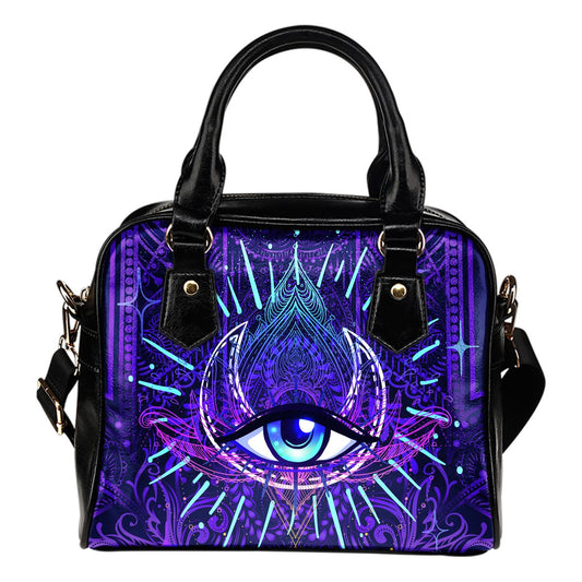 Third Eye Moon Mandala Leather Shoulder Handbag