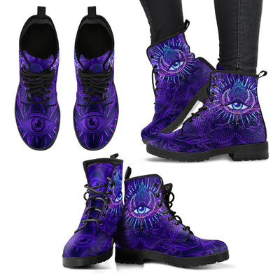 Third Eye Moon Mandala Women & Men Leather Boots