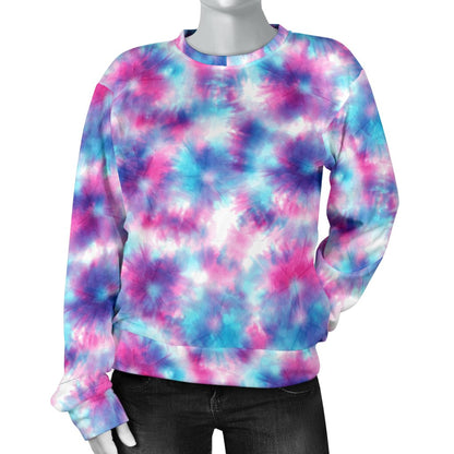 Tie Dry Blue Pink Women Crewneck Sweatshirt