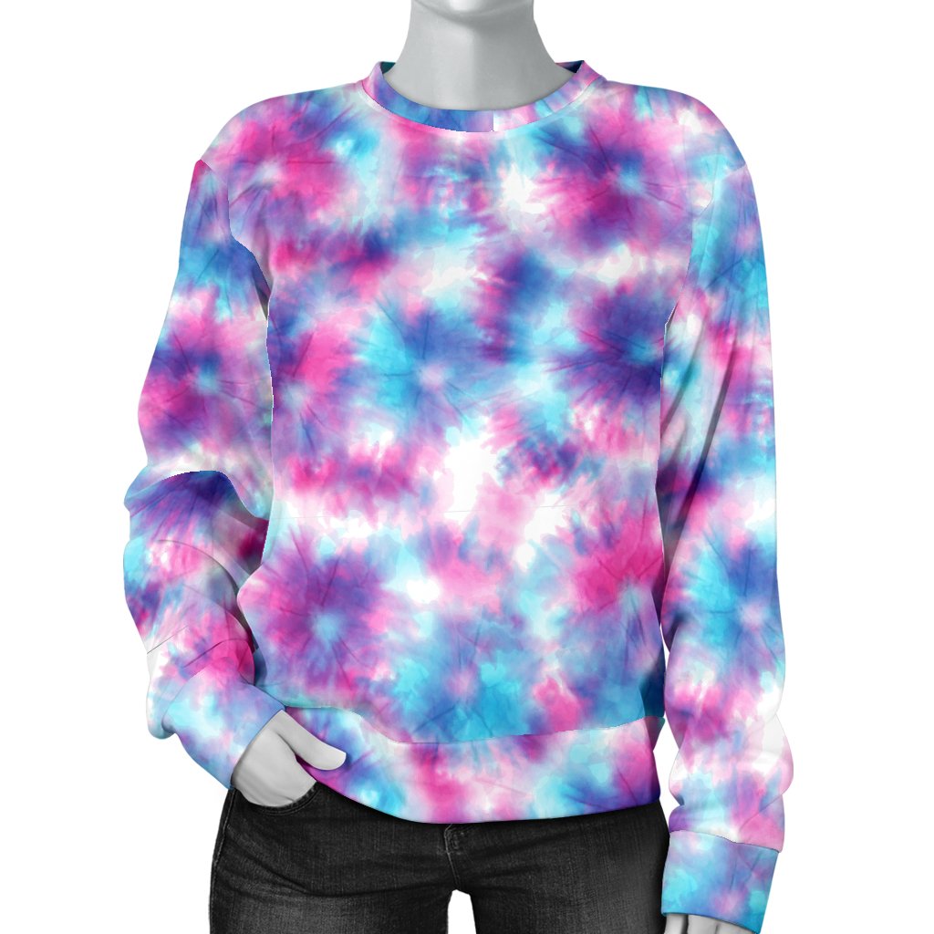 Tie Dry Blue Pink Women Crewneck Sweatshirt