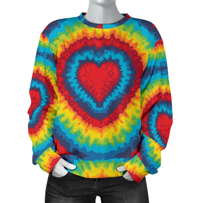 Tie Dry Heart Shape Women Crewneck Sweatshirt
