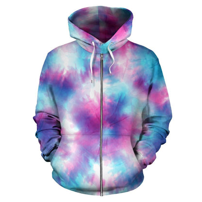 Tie Dry Blue Pink All Over Zip Up Hoodie