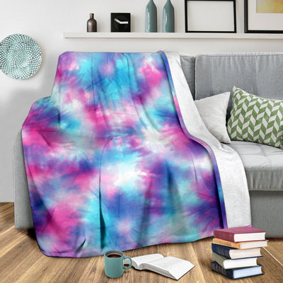 Tie Dye Blue Pink Fleece Blanket