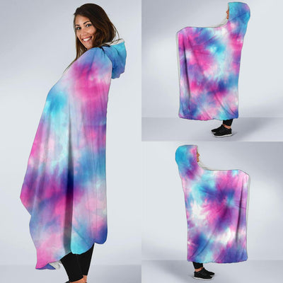 Tie Dye Blue Pink Hooded Blanket-JORJUNE.COM