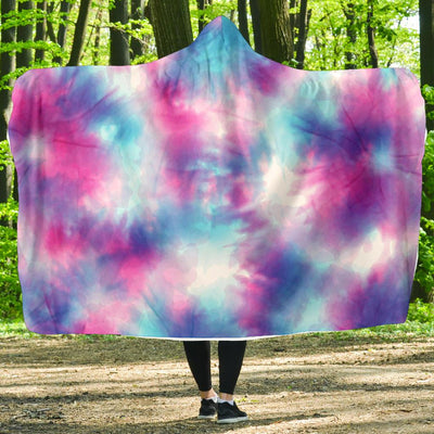 Tie Dye Blue Pink Hooded Blanket-JORJUNE.COM