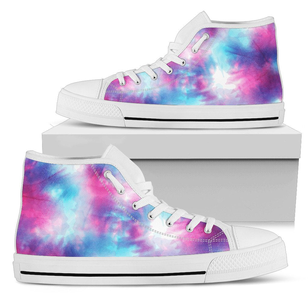 Tie Dye Blue Pink Men High Top Shoes