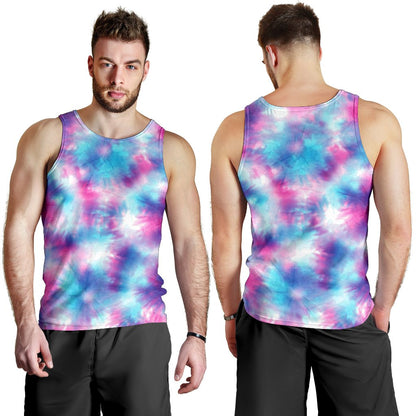 Tie Dye Blue Pink Men Tank Top
