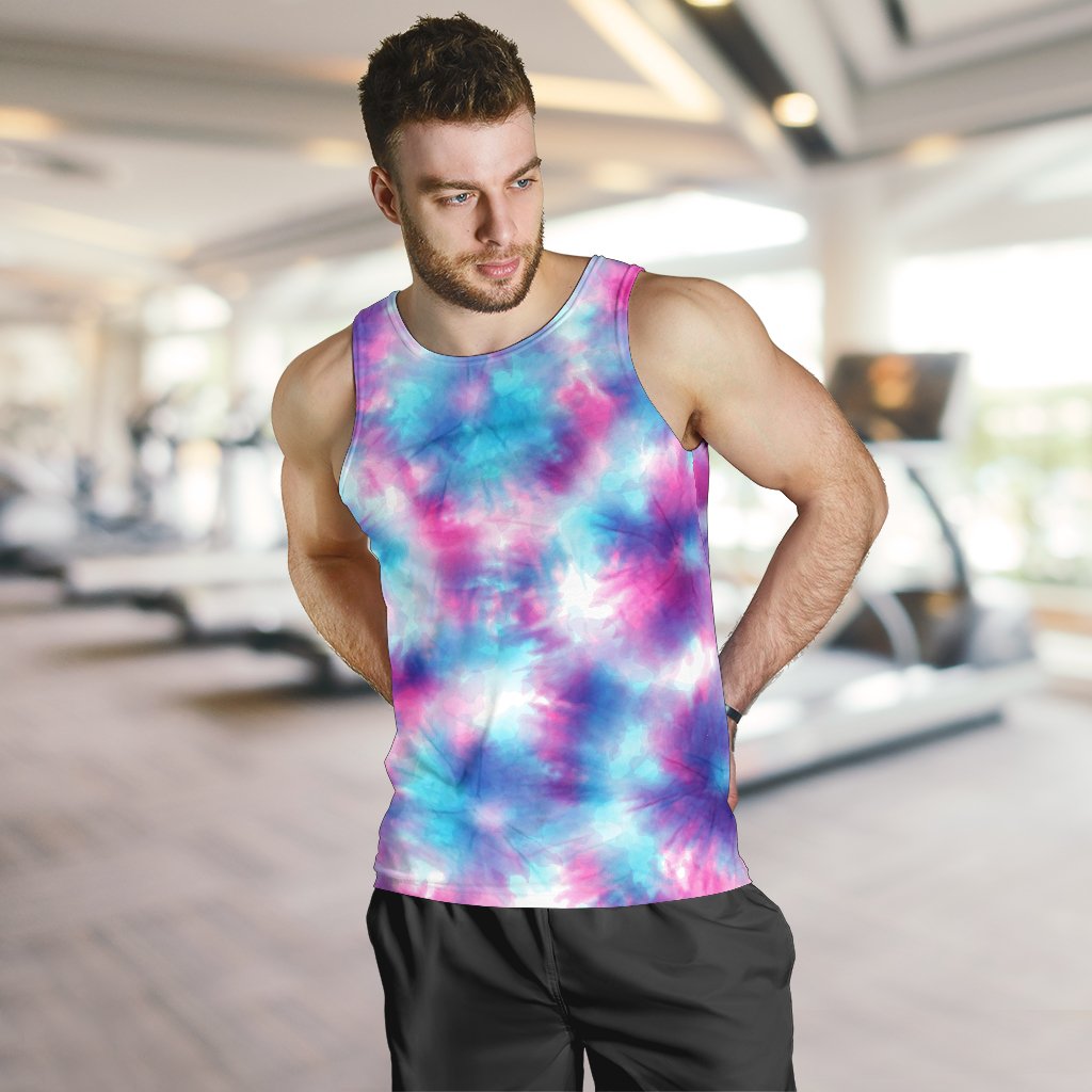 Tie Dye Blue Pink Men Tank Top