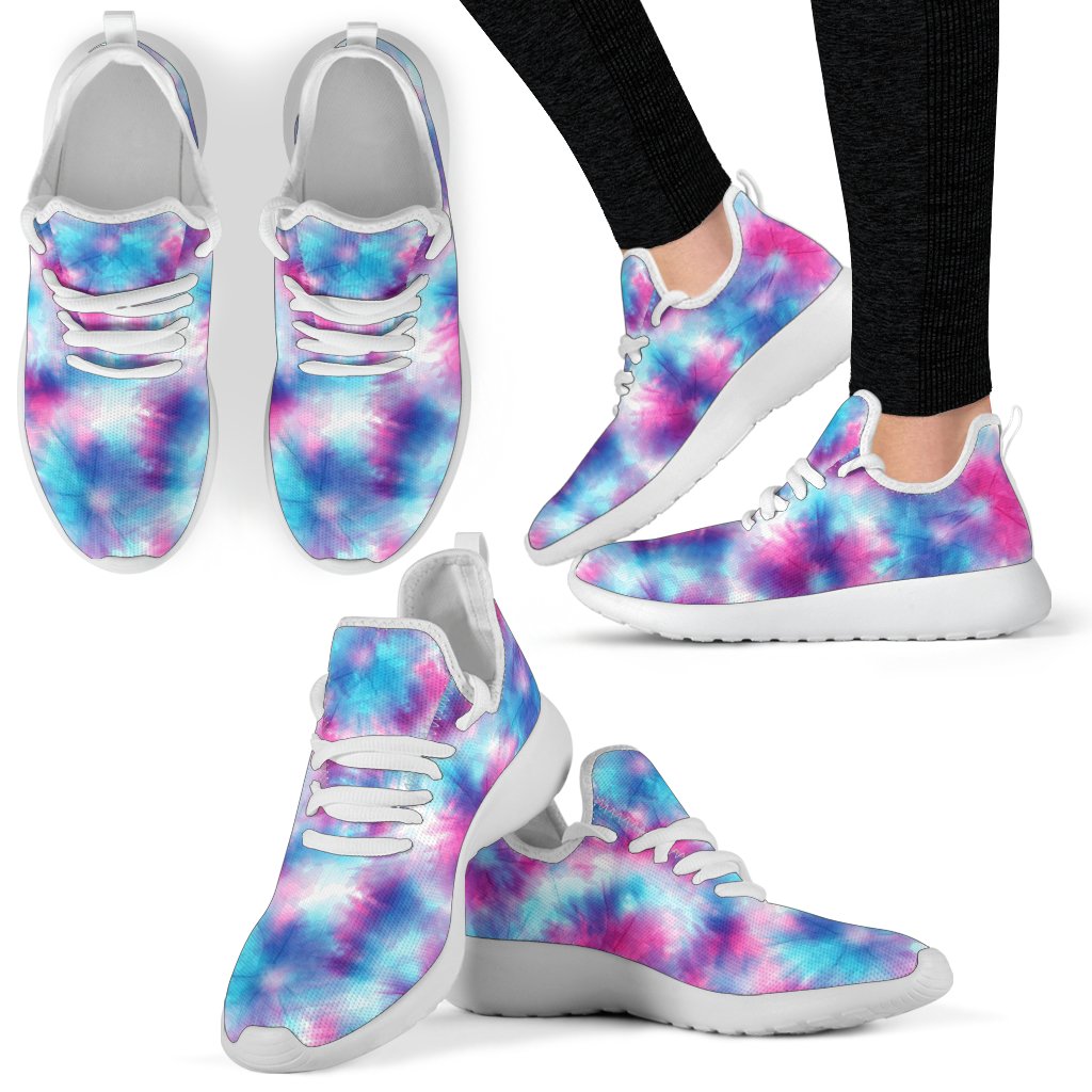 Tie Dye Blue Pink Mesh Knit Sneakers Shoes