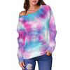 Tie Dye Blue Pink Off Shoulder Sweatshirt