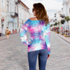 Tie Dye Blue Pink Off Shoulder Sweatshirt