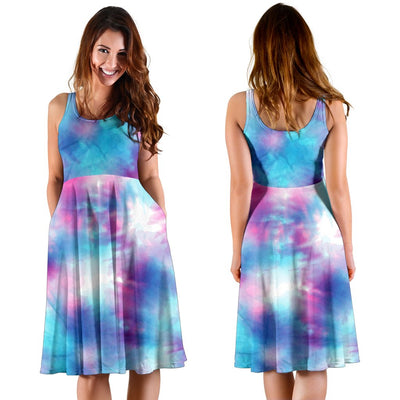 Tie Dye Blue Pink Sleeveless Mini Dress