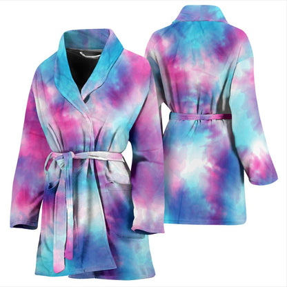 Tie Dye Blue Pink Women Bath Robe
