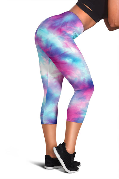 Tie Dye Blue Pink Women Capris