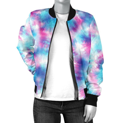 Tie Dye Blue Pink Women Casual Bomber Jacket