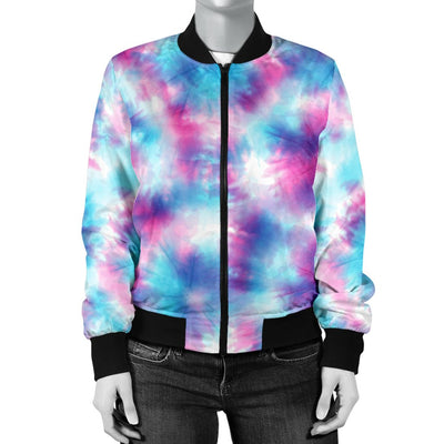 Tie Dye Blue Pink Women Casual Bomber Jacket