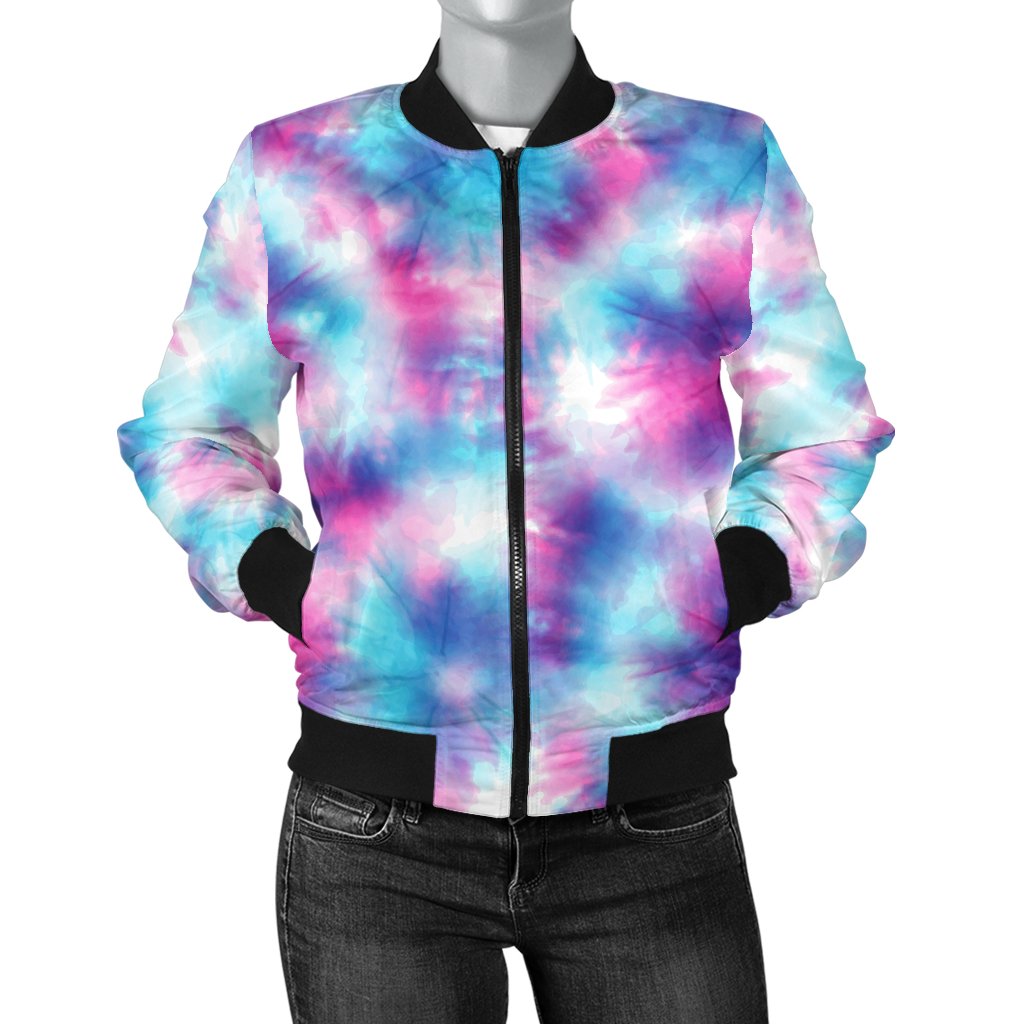 Tie Dye Blue Pink Women Casual Bomber Jacket